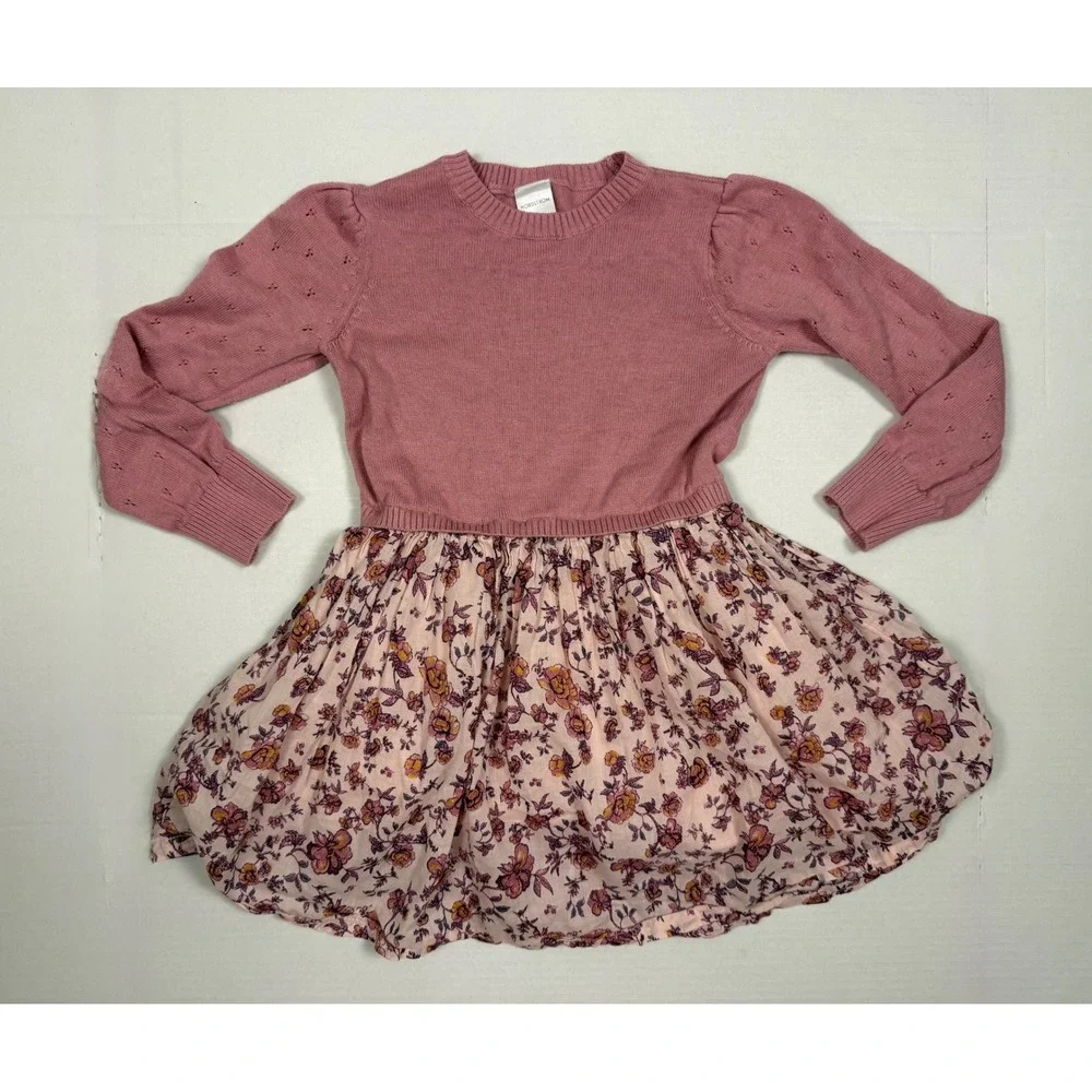 Nordstrom Sweater Dress Floral Mixed Media 5 Pink Long Sleeve Knit‎ Skirt